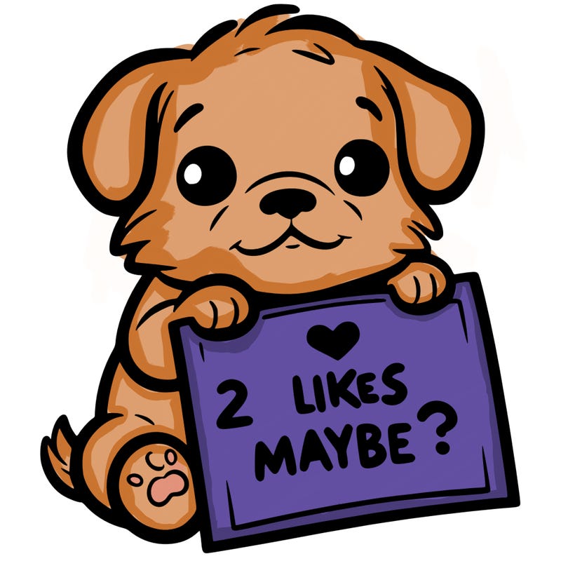 a puppy holding a sign that says 2 likes maybe?