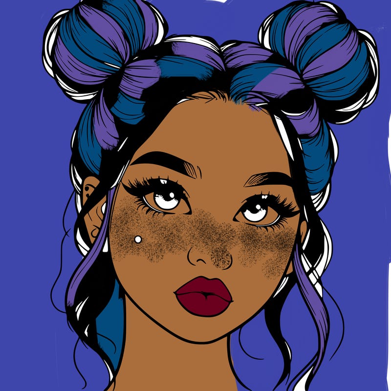 realistic girl with two buns on her hair and lips