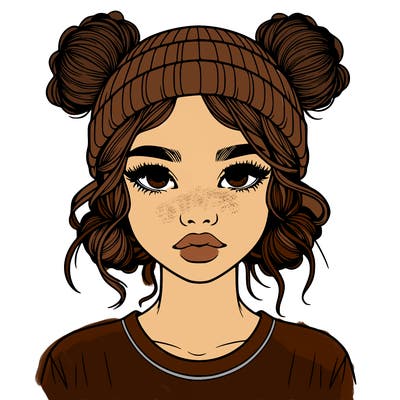 realistic girl with buns in her hair with a beanie on