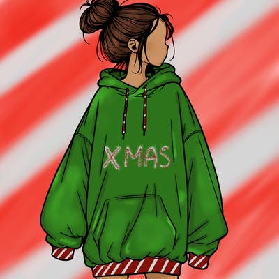 realistic girl with a oversized sweatshirt on and a bun