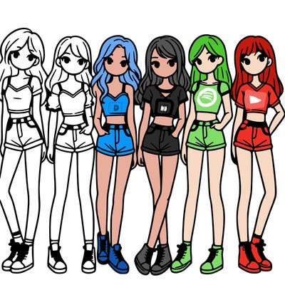 a group of girls wearing crop tops and shorts