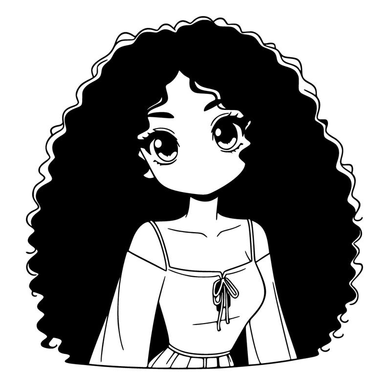 a black anime girl with long afro hair