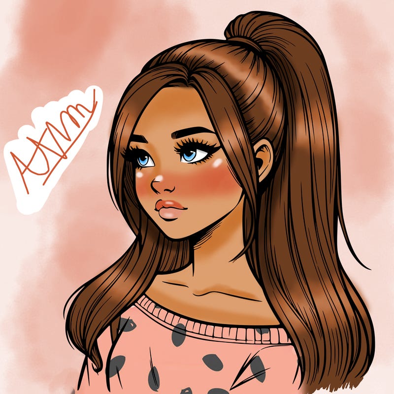 realistic girl with a high ponytail