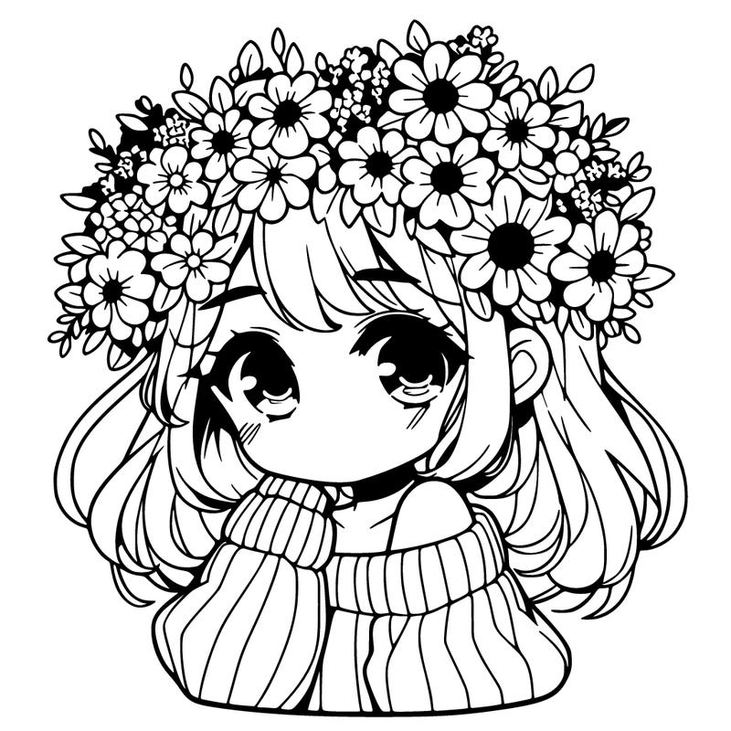 girl with flowers crown anime