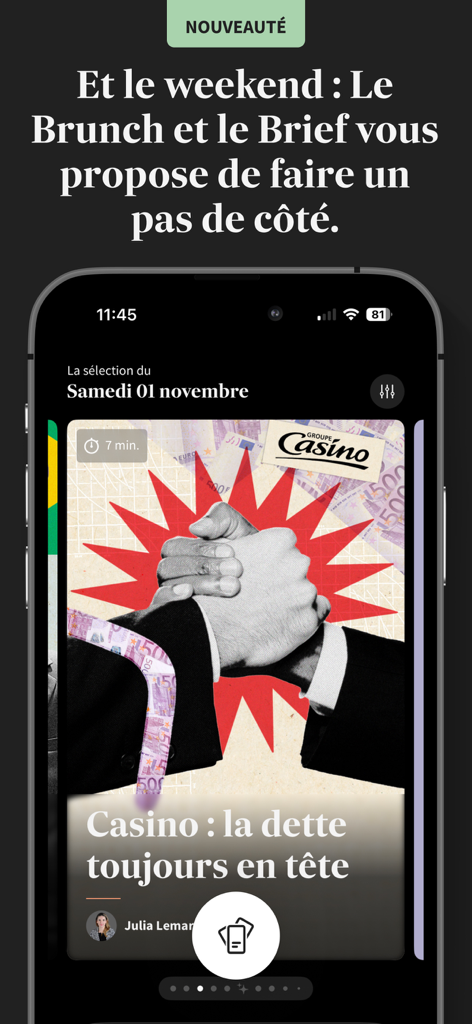 L'interface de l'application Les Echos présente la sélection éditoriale du week-end avec des articles d'actualité financière.