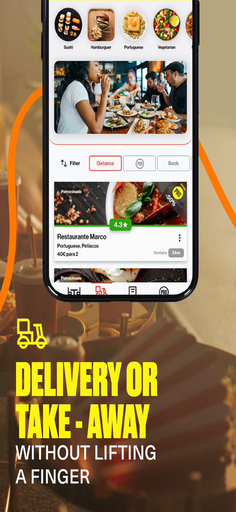 DIG-IN Portugal - DIG-IN Portugal mobile app interface showing restaurant discovery and delivery options