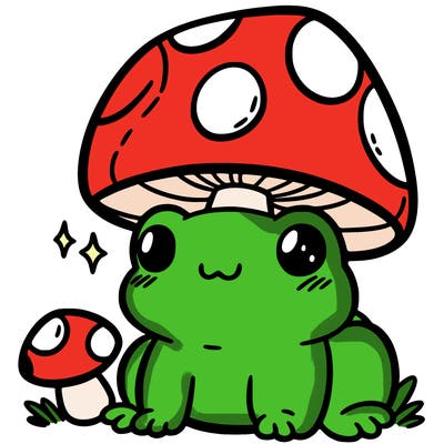 a cute frog with a mushroom hat
