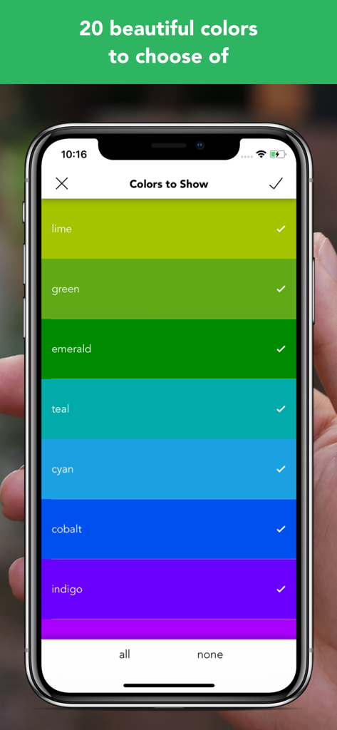 Uma captura de tela do aplicativo Noteworthy exibindo uma lista de cores vibrantes para organizar notas