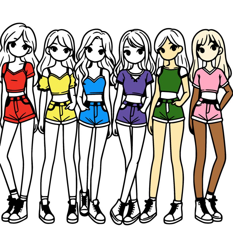 a group of girls wearing crop tops and shorts