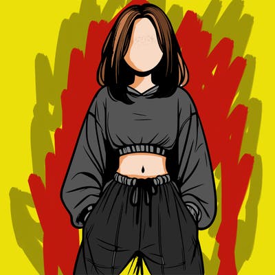 realistic girl faceless with baggy pants and a crop top
