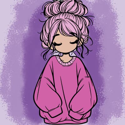 girl with baggy sweatshirt and messy bun
