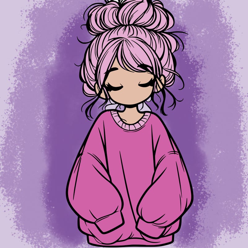 girl with baggy sweatshirt and messy bun