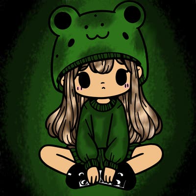 a girl wearing a frog hat and some frog socks
