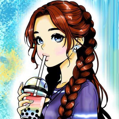 realistic girl with braided hair drinking boba