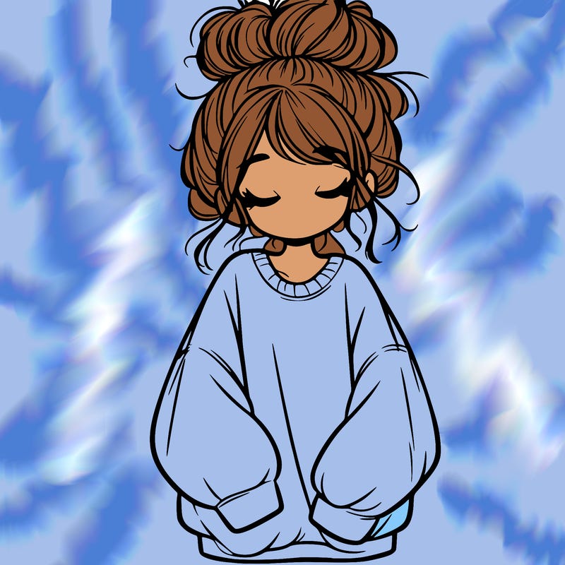 girl with baggy sweatshirt and messy bun