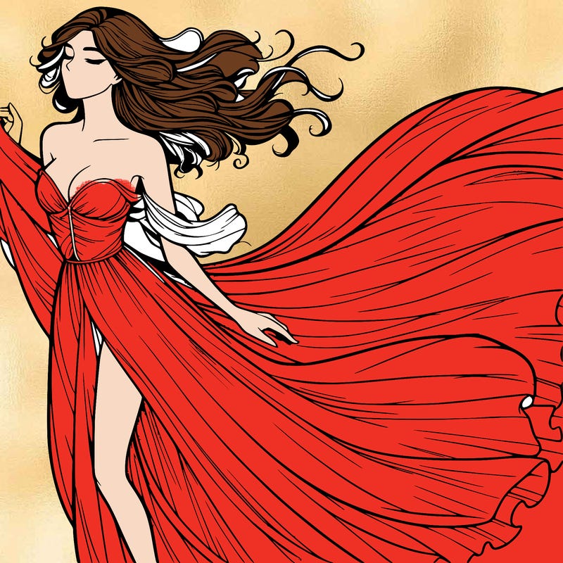 realistic woman in dress flowing the the wind