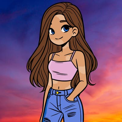 a teenager girl in a crop top and ripped jeans