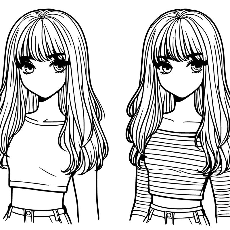 a teenage girl with long shirt and bangs and a crop top