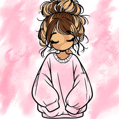 girl with baggy sweatshirt and messy bun