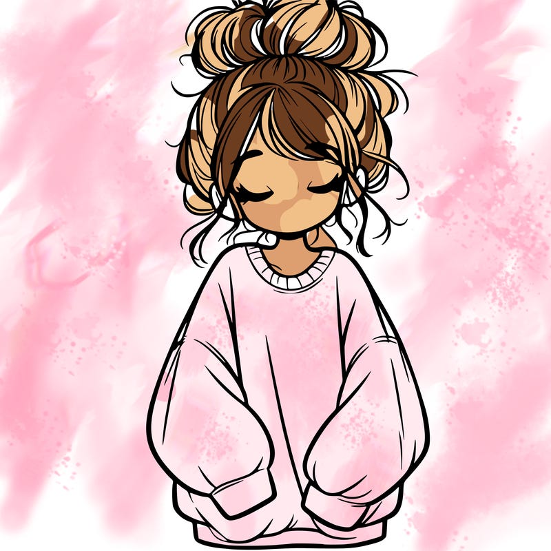 girl with baggy sweatshirt and messy bun
