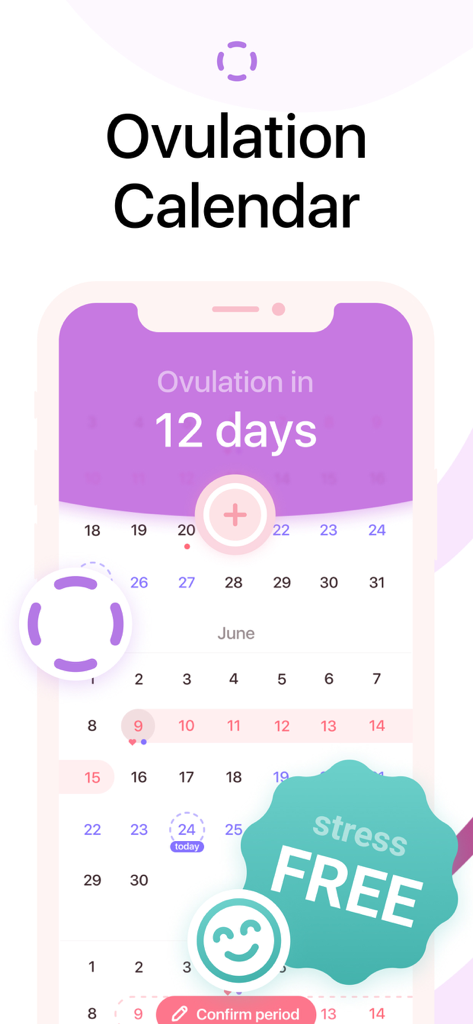 My Cycle ؜ - My Cycle app interface showing an ovulation calendar and period tracking days.
