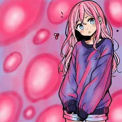 manga teen girl  in a sweater and baggy pants