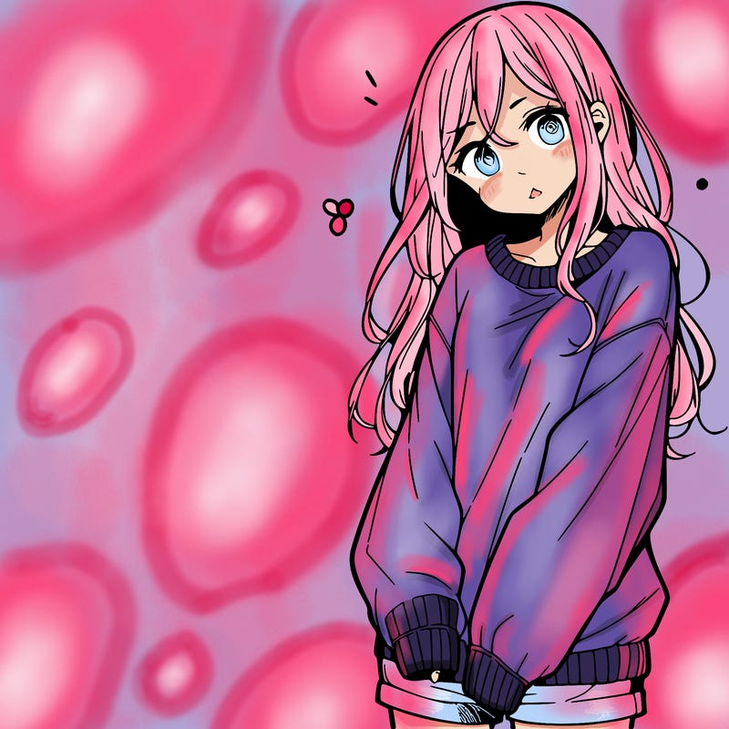 manga teen girl  in a sweater and baggy pants