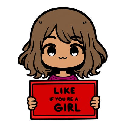 a cute girl holding a sign that says like if you’re a girl