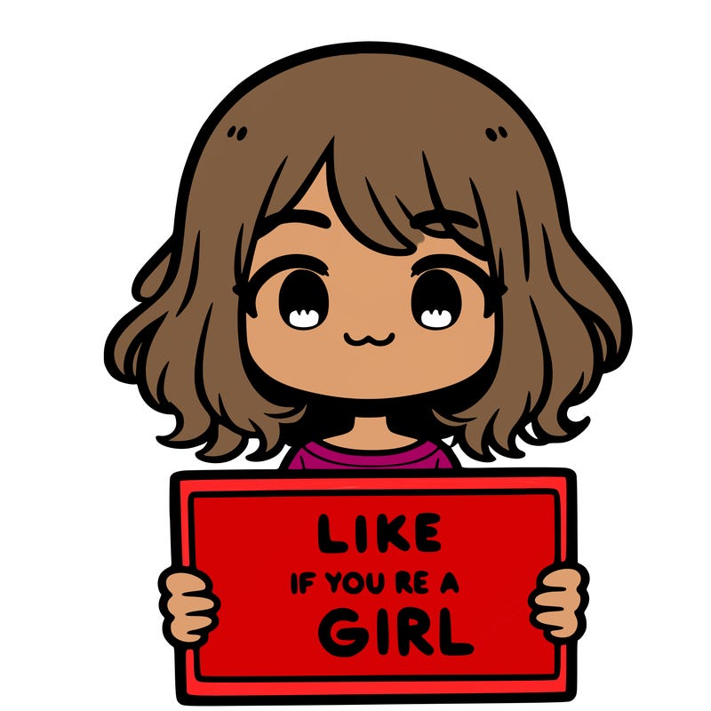 a cute girl holding a sign that says like if you’re a girl