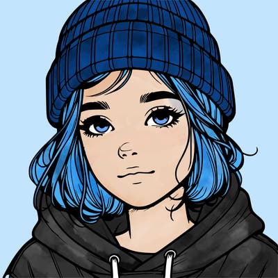 realistic girl with a a beanie and a hoodie