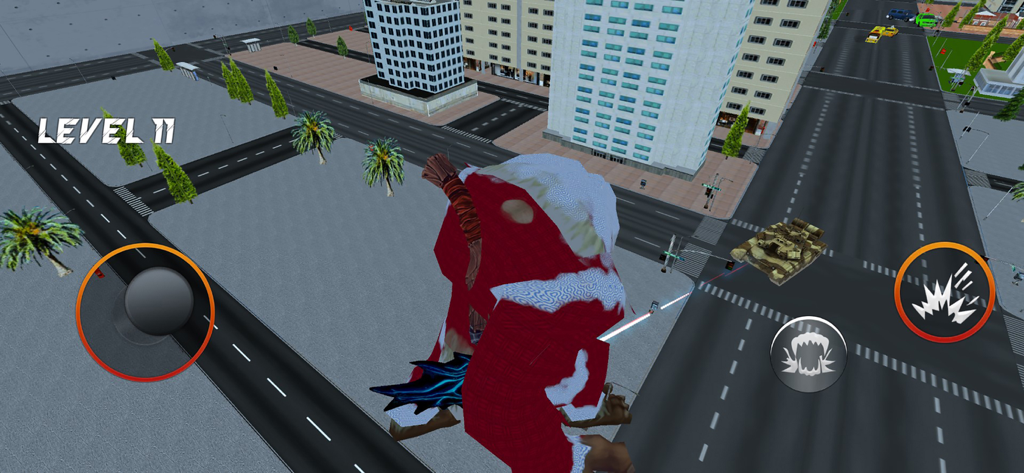 Monster Gorilla Rampage - Giant red gorilla monster in a city street about to attack a tank in Monster Gorilla Rampage.