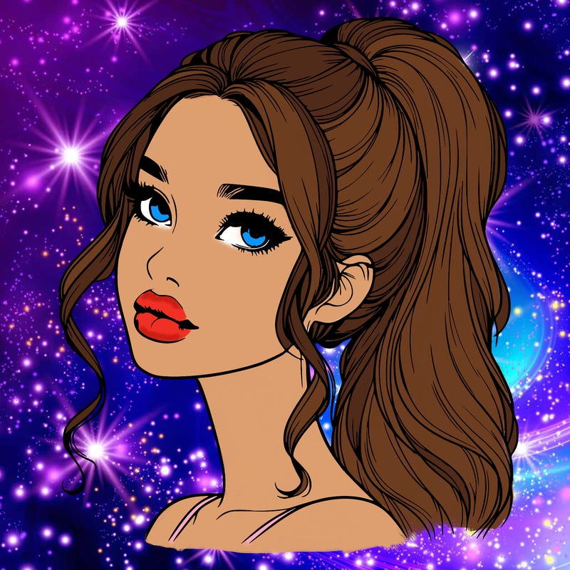 realistic girl with a ponytail on her hair and lips