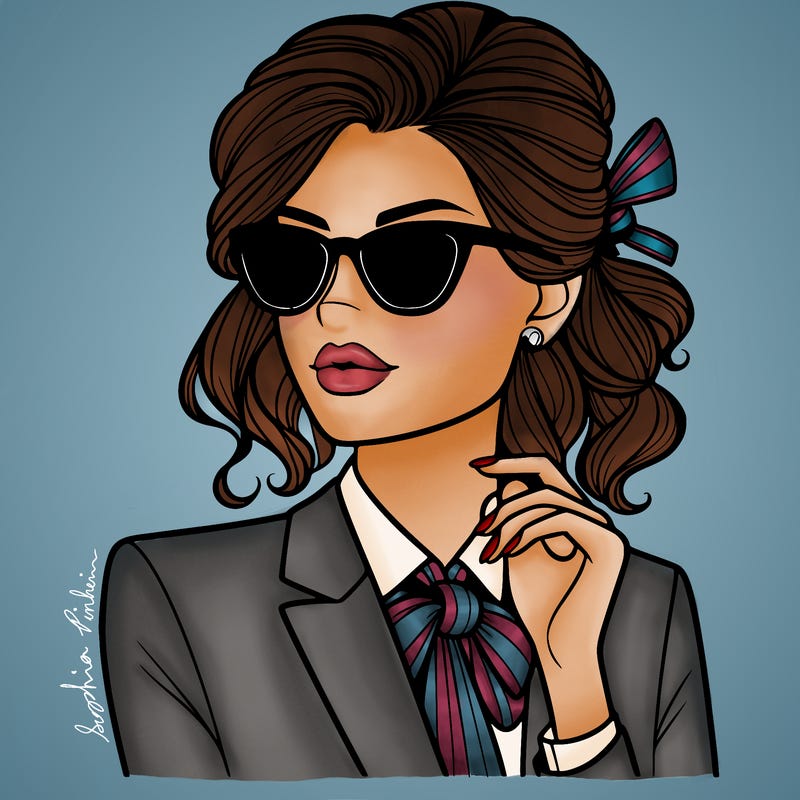 elegant woman in suit and sunglasses