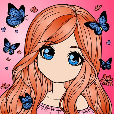 realistic girl with butterflies around her
