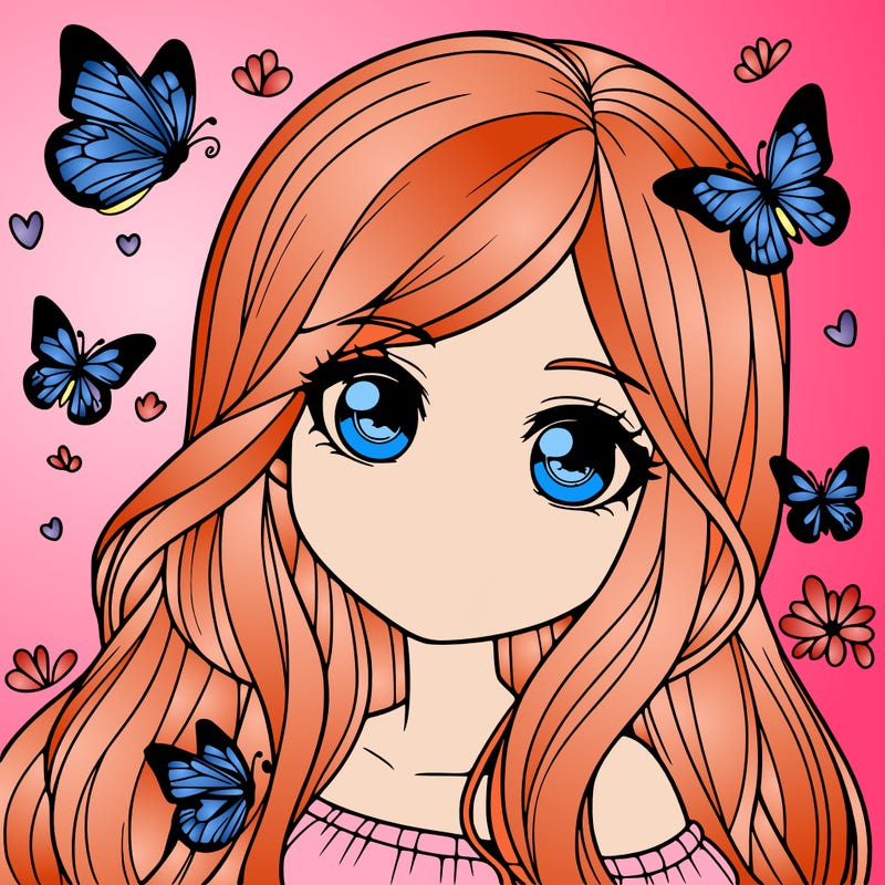 realistic girl with butterflies around her
