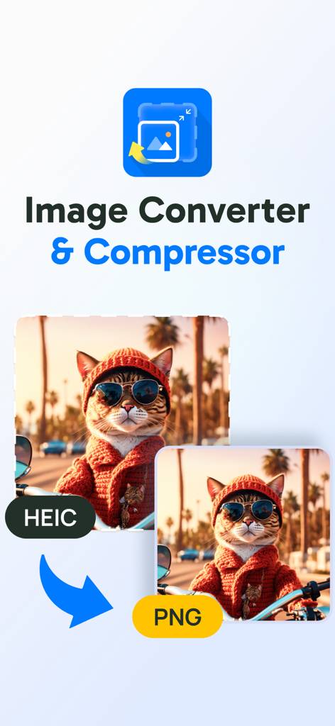 HEICからPNG画像形式への変換を示すインターフェース