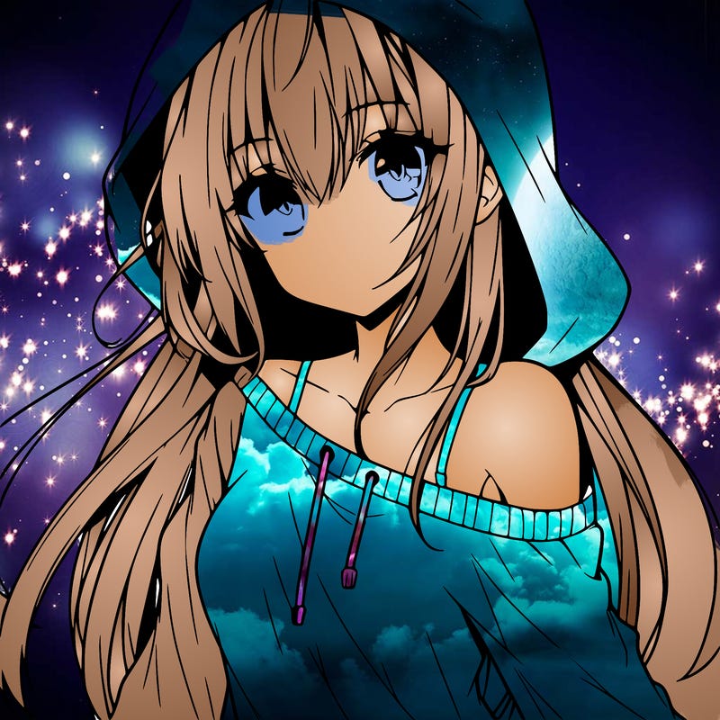 anime girl wearing long sleeve wearing hood, one shoulder sliding off side ways portrait