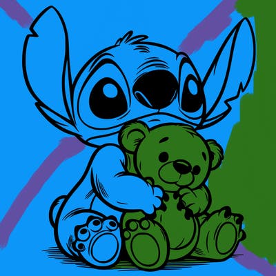 stitch hugging a teddy bear