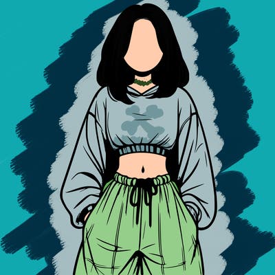 realistic girl faceless with baggy pants and a crop top