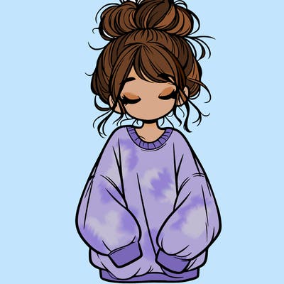 girl with baggy sweatshirt and messy bun