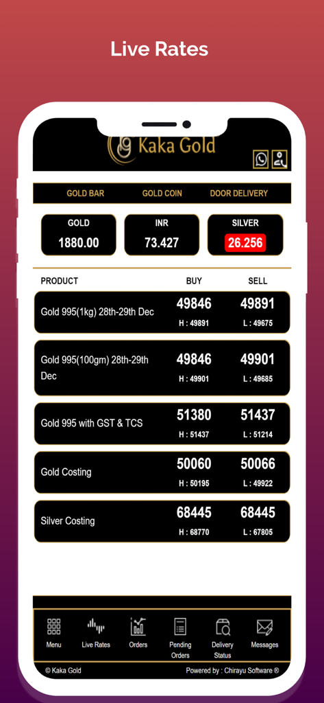 Kaka Spot - La aplicación Kaka Spot muestra precios y tarifas de cotización de oro y plata en vivo