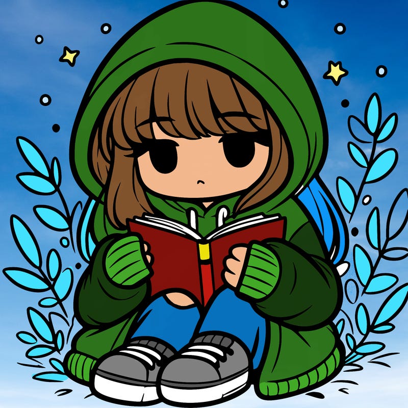 girl in oversized hoodie reading a book