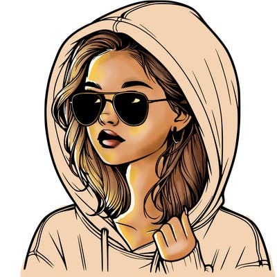 realistic teenage girl, wearing a hoodie and sunglasses