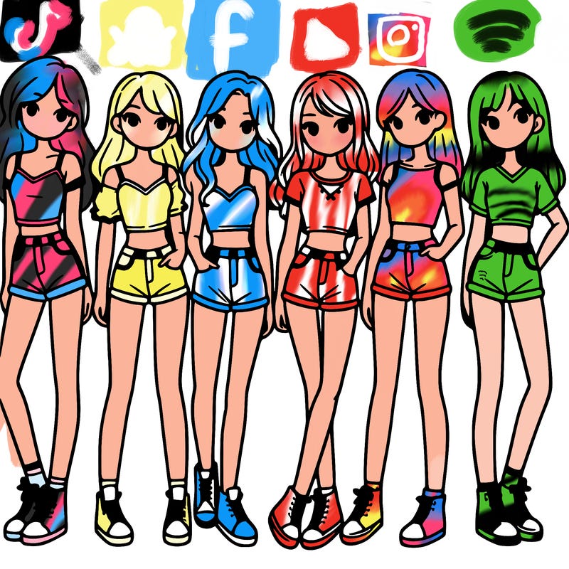 a group of girls wearing crop tops and shorts