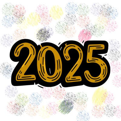 one line scrawled numbers sketch design “2025”