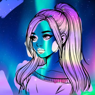 realistic girl with a high ponytail