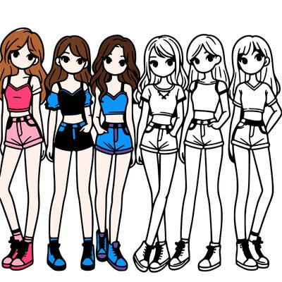 a group of girls wearing crop tops and shorts