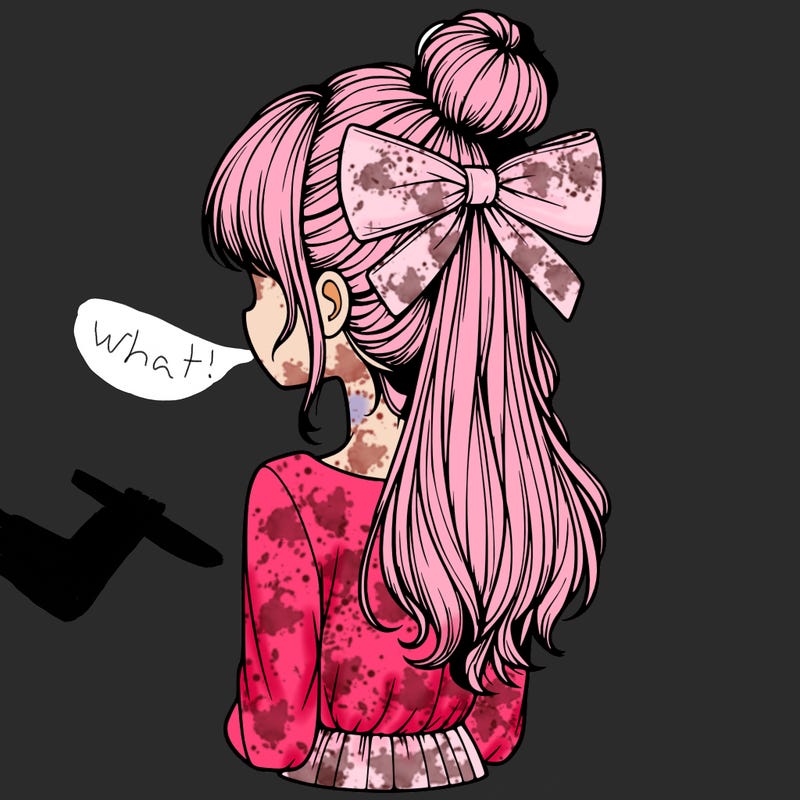 realistic girl  with hip length hair a bun and a big bow on the back of head