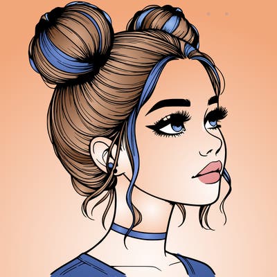 realistic girl with buns on the top of her head