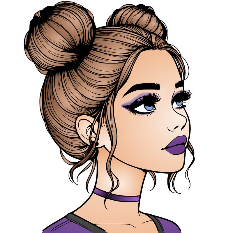 realistic girl with buns on the top of her head